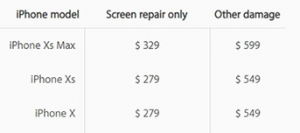 bảng giá thay mặt kính iphone xs, xs max, xr của Apple repair