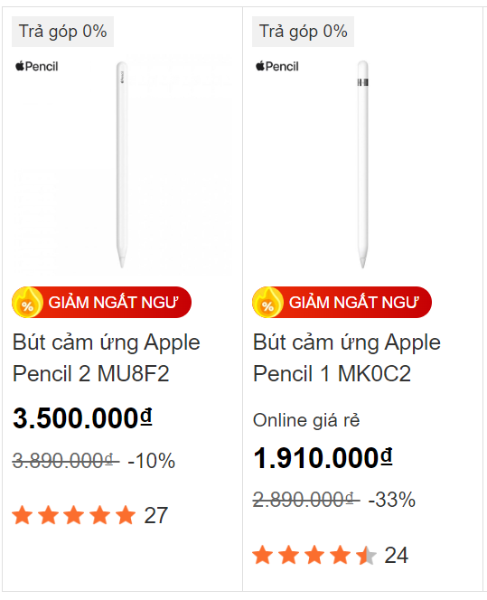 giá apple pencil hiện nay
