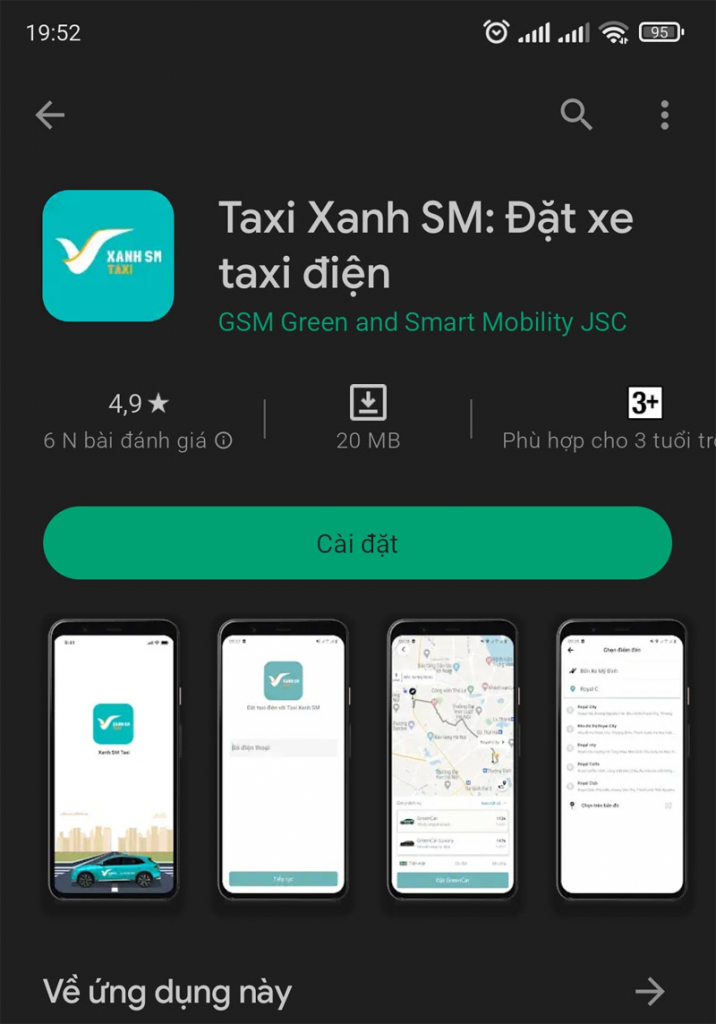 Ứng dụng đặt xe taxi điện Xanh SM