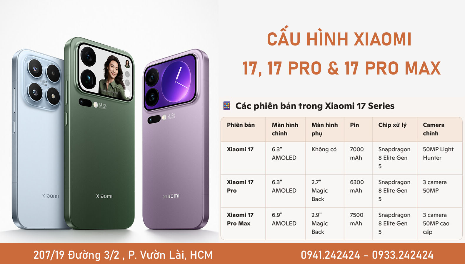 Cấu hình Xiaomi 17, 17 Pro và 17 Pro Max
